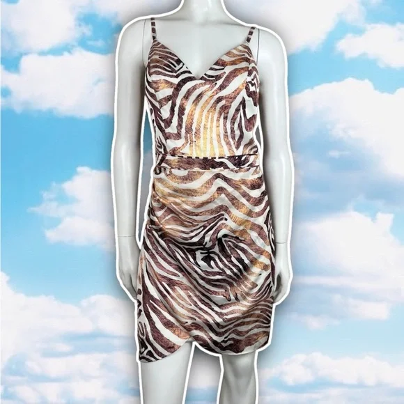 DRESS THE POPULATION Briella Zebra Print Mini Dress Cocktail Party Jungle Safari - Picture 3 of 15